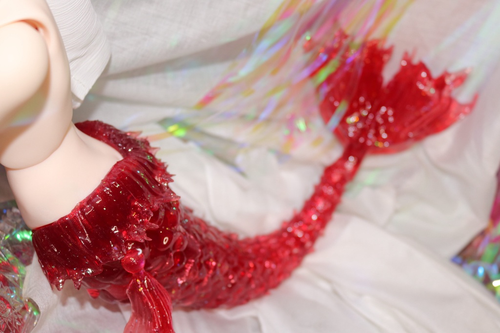 再販無し【レッド】 ドール用 1/3 可動 人魚ボディー セミホワイト