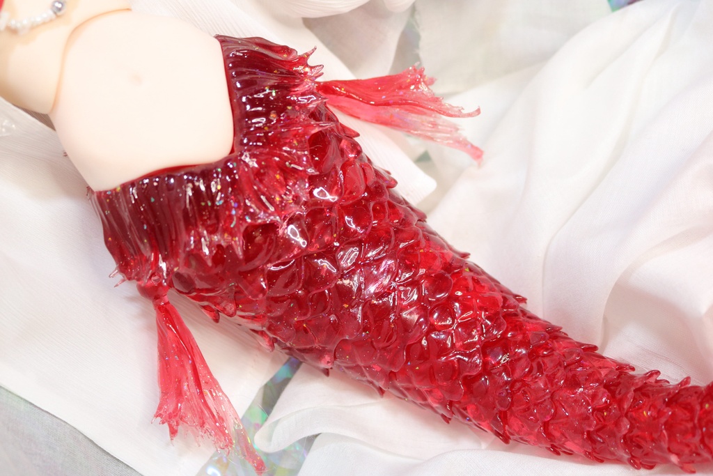再販無し【レッド】 ドール用 1/3 可動 人魚ボディー セミホワイト