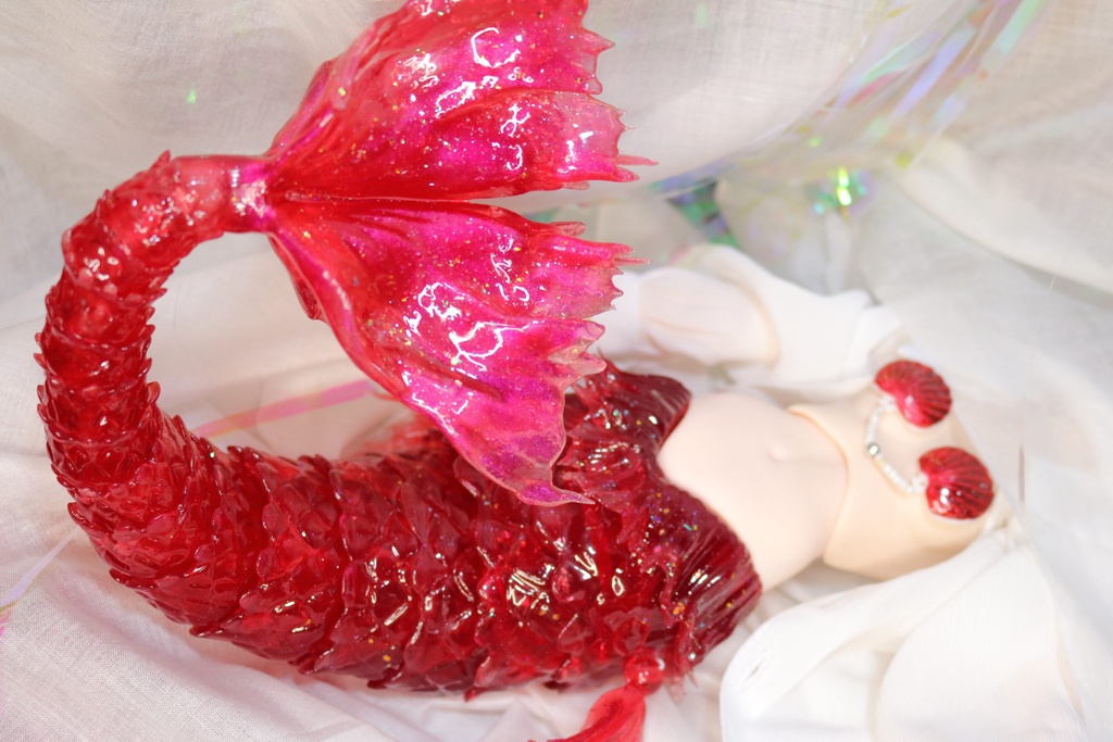 再販無し【レッド】 ドール用 1/3 可動 人魚ボディー セミホワイト