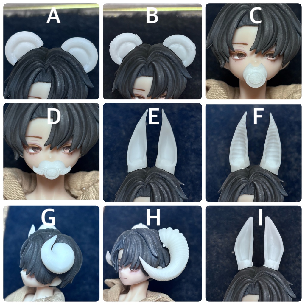 1/8〜1/12サイズ 《シチリアの追憶》対応 3Dプリンター製 未塗装 ―(ケモミミ/ツノ/アクセサリー)