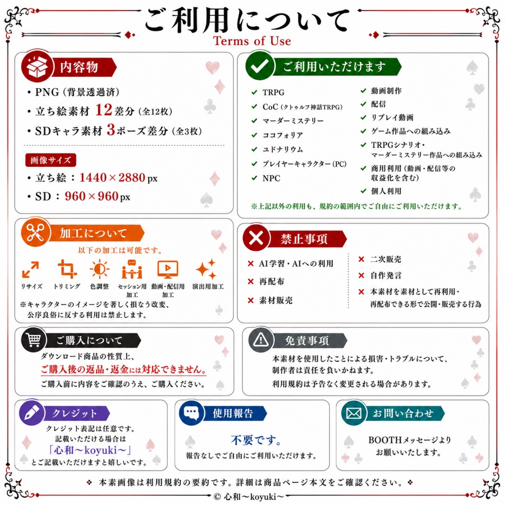 【TRPG・CoC・立ち絵素材】トランプの国|全8キャラ・単体/全部入り・全身立ち絵表情12差分+SD3ポーズ