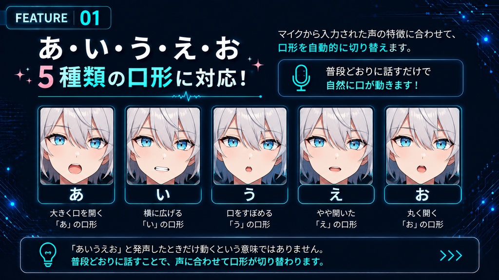 【PNGTuber・OBS対応】声うごPNG|マイク連動・あいうえお5母音口パク・自動まばたき対応【Windows】