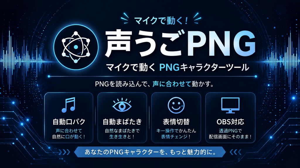【PNGTuber・OBS対応】声うごPNG|マイク連動・あいうえお5母音口パク・自動まばたき対応【Windows】