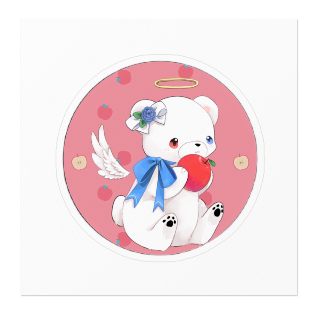 白いʕ•ᴥ•ʔクマクマステッカー 丸型