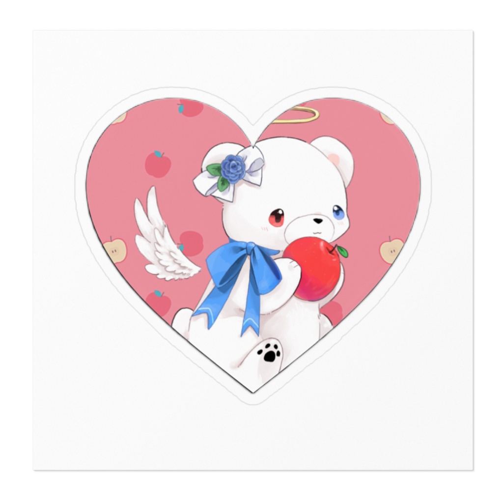 白いʕ•ᴥ•ʔクマクマステッカー ハート型