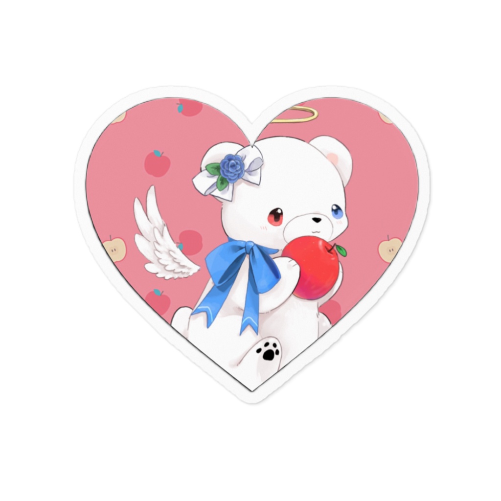 白いʕ•ᴥ•ʔｸﾏｸﾏステッカー ハート型