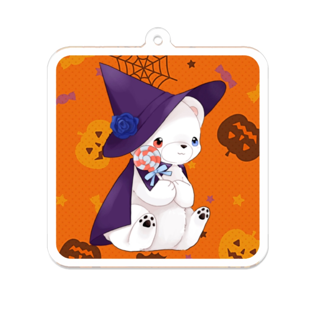 ハロウィン 白いʕ•ᴥ•ʔｸﾏｸﾏ アクキー スクエア型