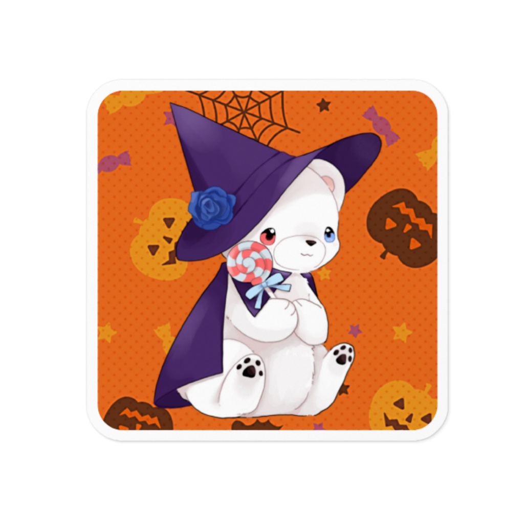 ハロウィン 白いʕ•ᴥ•ʔｸﾏｸﾏ ステッカー スクエア型