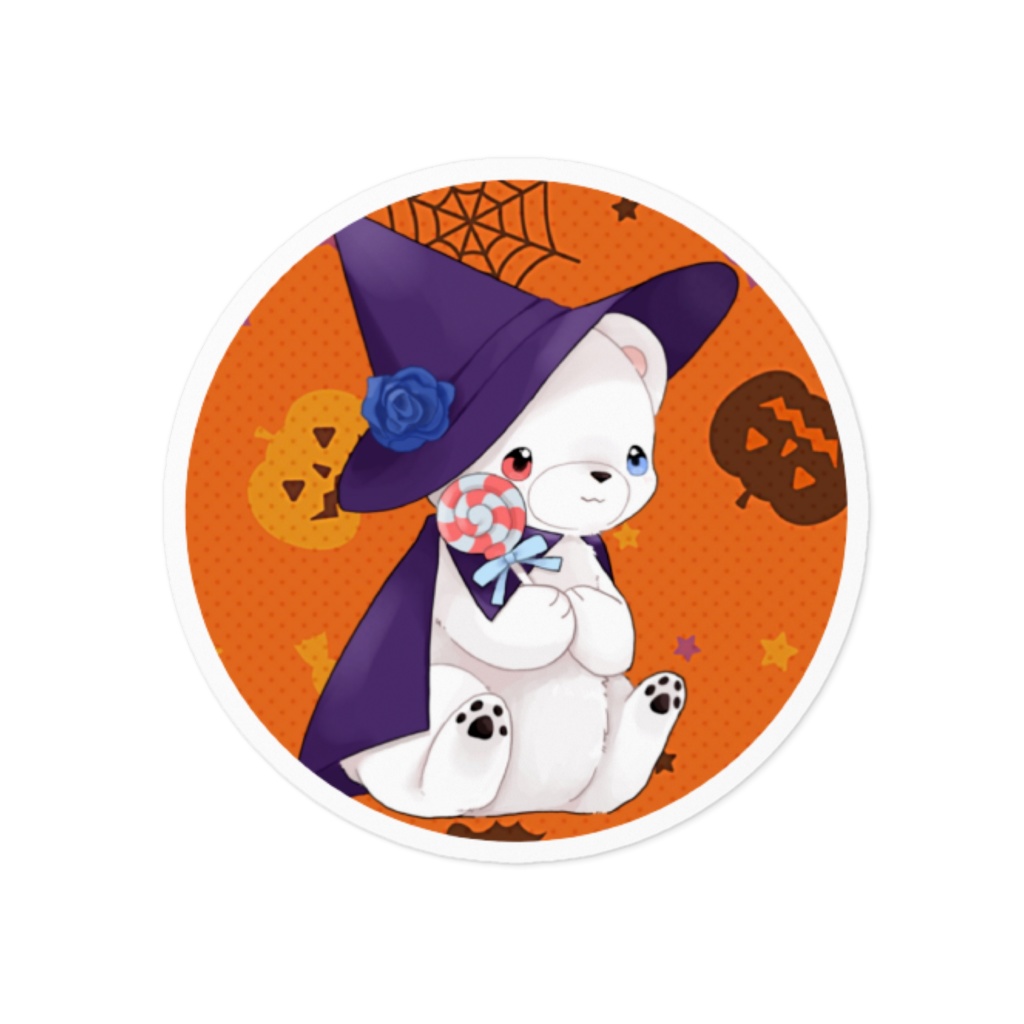 ハロウィン 白いʕ•ᴥ•ʔｸﾏｸﾏ ステッカー 丸型