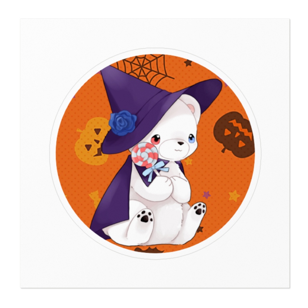 ハロウィン 白いʕ•ᴥ•ʔクマクマ ステッカー 丸型
