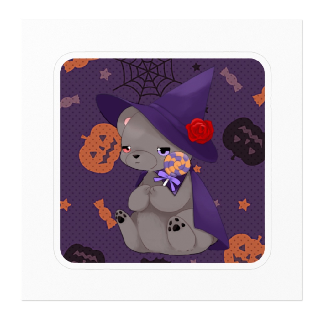 ハロウィン 黒いʕ•ᴥ•ʔクマクマ ステッカー スクエア型