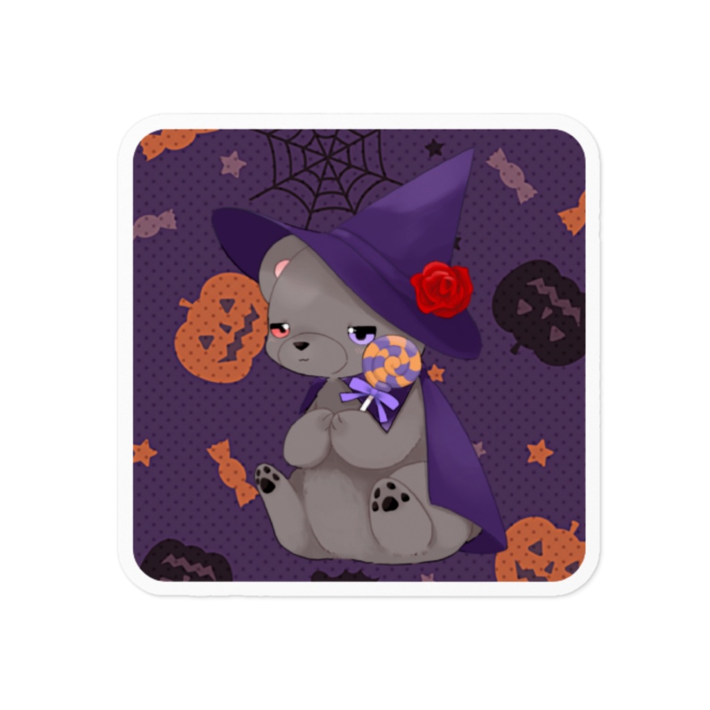 ハロウィン 黒いʕ•ᴥ•ʔｸﾏｸﾏ ステッカー スクエア型