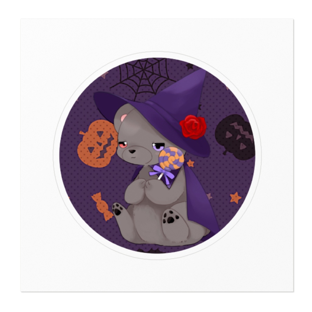 ハロウィン 黒いʕ•ᴥ•ʔクマクマ ステッカー 丸型
