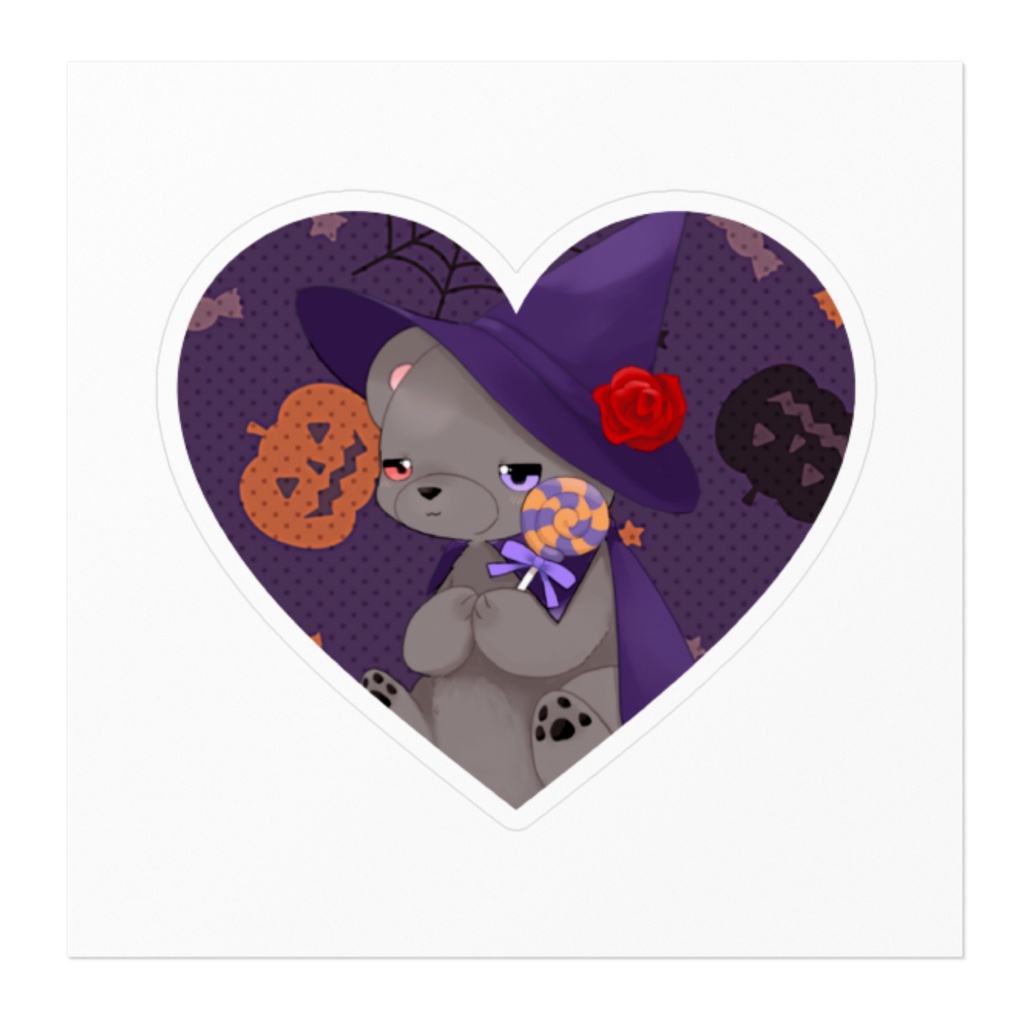 ハロウィン 黒いʕ•ᴥ•ʔクマクマ ステッカー ハート型