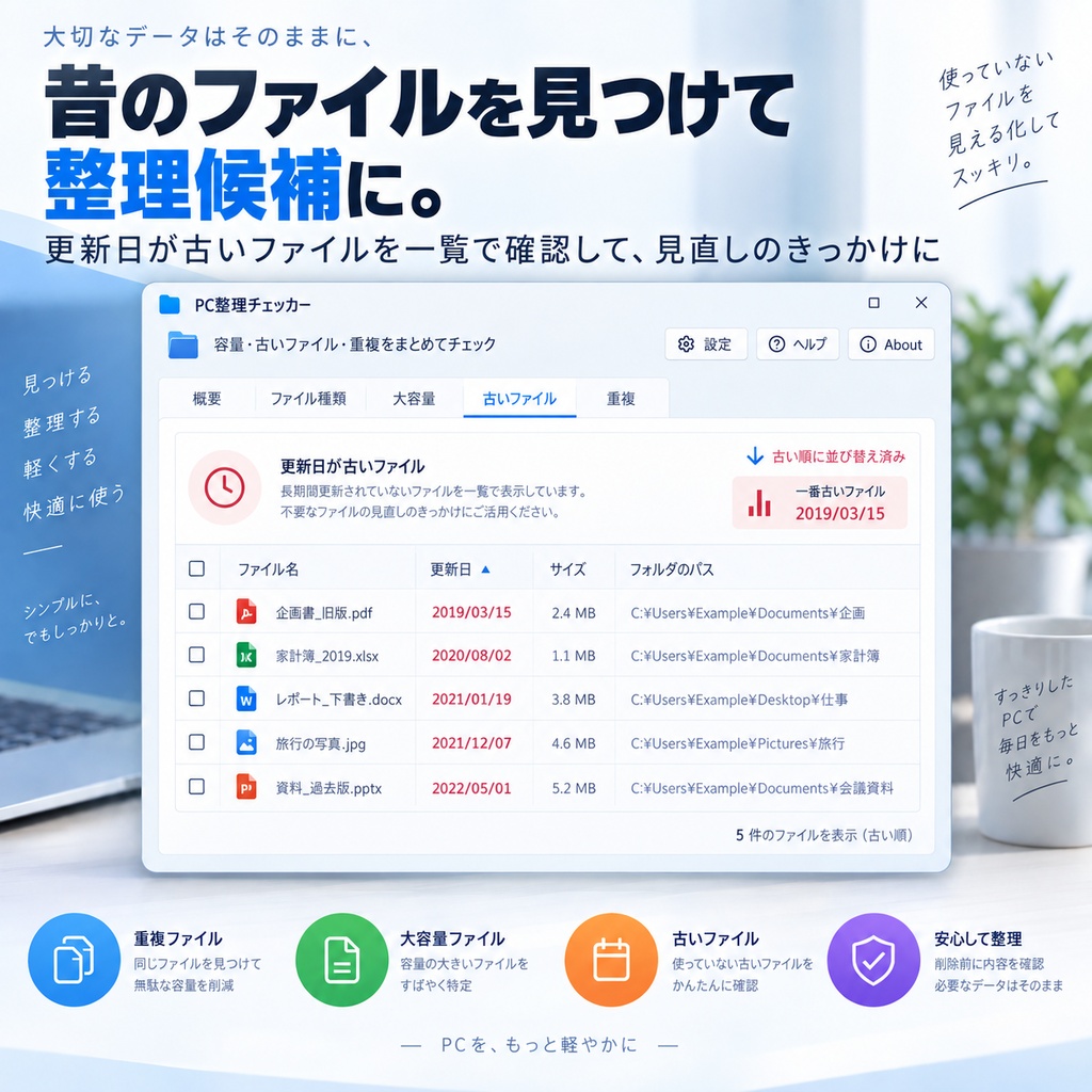 PC整理チェッカー v1.0.0|重複・大容量・古いファイルを安全に確認するWindowsツール