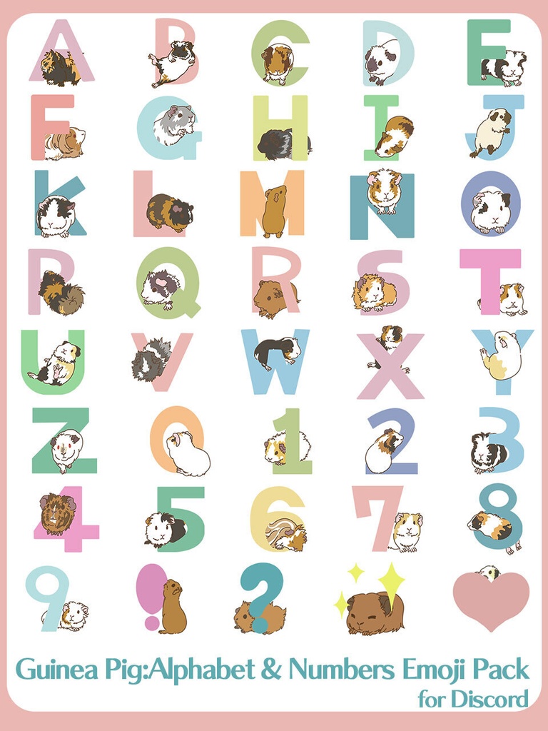 Guinea Pig: Alphabet & Numbers Emoji Pack (40 icons)
