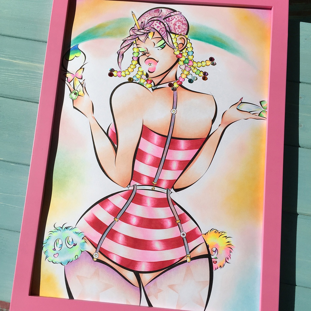 ♡ HARNESS BODYCON DRESS ♡ 木製フレーム付 ✩ FASHION ART A3