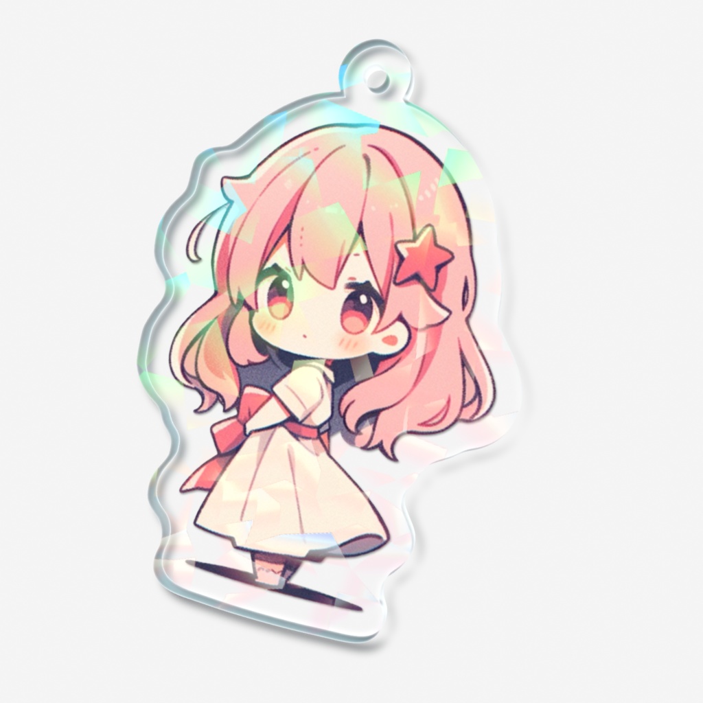 パステルピンクヘアの女の子ホログラムキーホルダー
