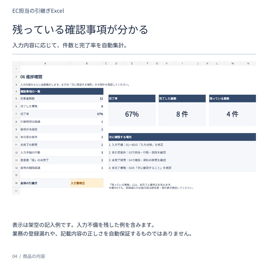 EC担当の引継ぎExcel|未完了案件・判断ルール・後任確認