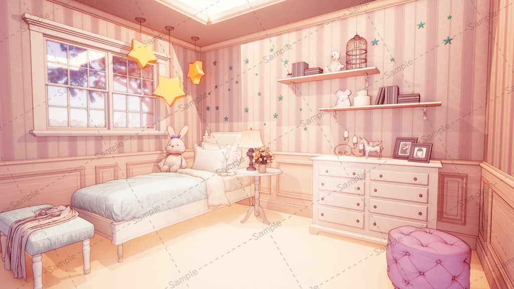 【Vtuberさん向け/イラスト背景素材】ぴんくなロリータルーム【企画・雑談・歌枠用配信素材】