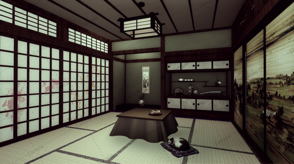 【Vtuberさん向け/イラスト背景素材】和室差分5種【企画・雑談・歌枠用配信素材】