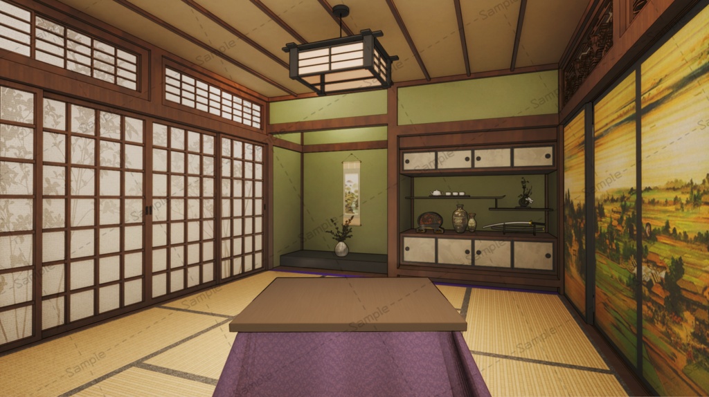 【Vtuberさん向け/イラスト背景素材】和室差分5種【企画・雑談・歌枠用配信素材】