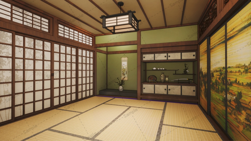 【Vtuberさん向け/イラスト背景素材】和室差分5種【企画・雑談・歌枠用配信素材】