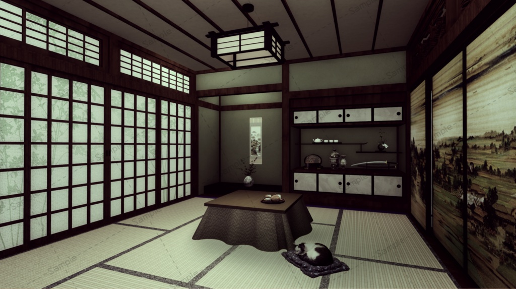 【Vtuberさん向け/イラスト背景素材】和室差分5種【企画・雑談・歌枠用配信素材】