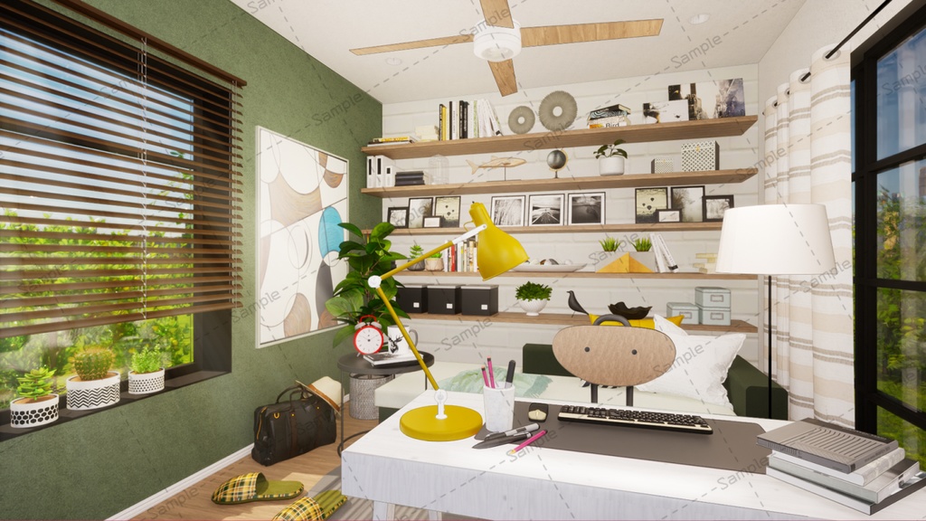 【Vtuberさん向け/イラスト背景素材】グリーンナチュラルなお部屋【企画・雑談・歌枠用配信素材】