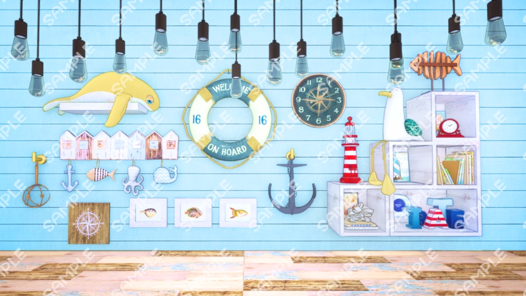 【Vtuberさん向け/イラスト背景素材】マリンなお部屋【企画・雑談・歌枠用配信素材】