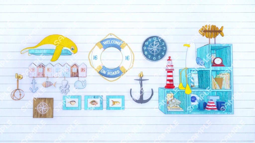 【Vtuberさん向け/イラスト背景素材】マリンなお部屋B【企画・雑談・歌枠用配信素材】