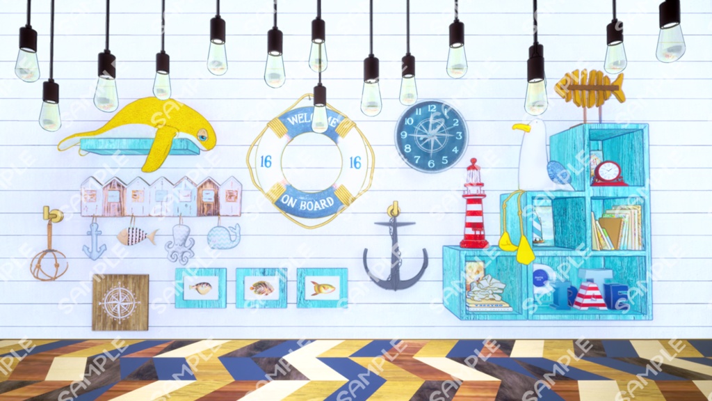 【Vtuberさん向け/イラスト背景素材】マリンなお部屋B【企画・雑談・歌枠用配信素材】