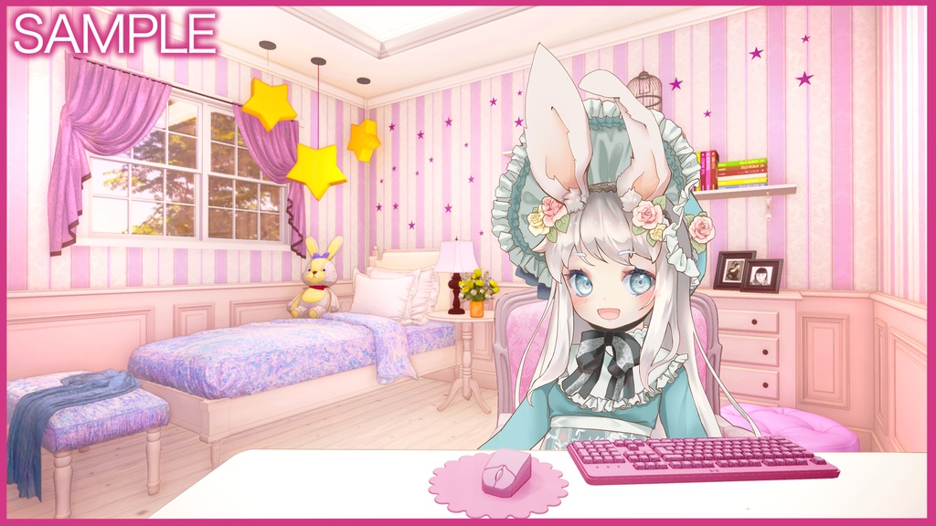 【Vtuberさん向け/イラスト背景素材】ぴんくなロリータルーム【企画・雑談・歌枠用配信素材】