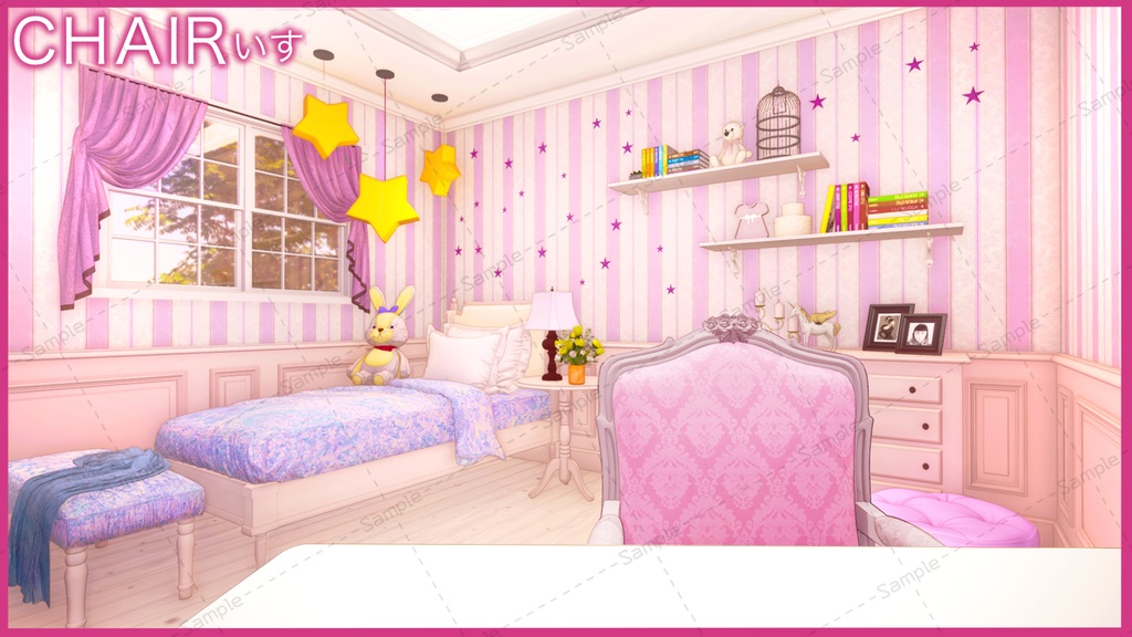 【Vtuberさん向け/イラスト背景素材】ぴんくなロリータルーム【企画・雑談・歌枠用配信素材】
