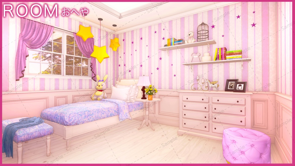 【Vtuberさん向け/イラスト背景素材】ぴんくなロリータルーム【企画・雑談・歌枠用配信素材】