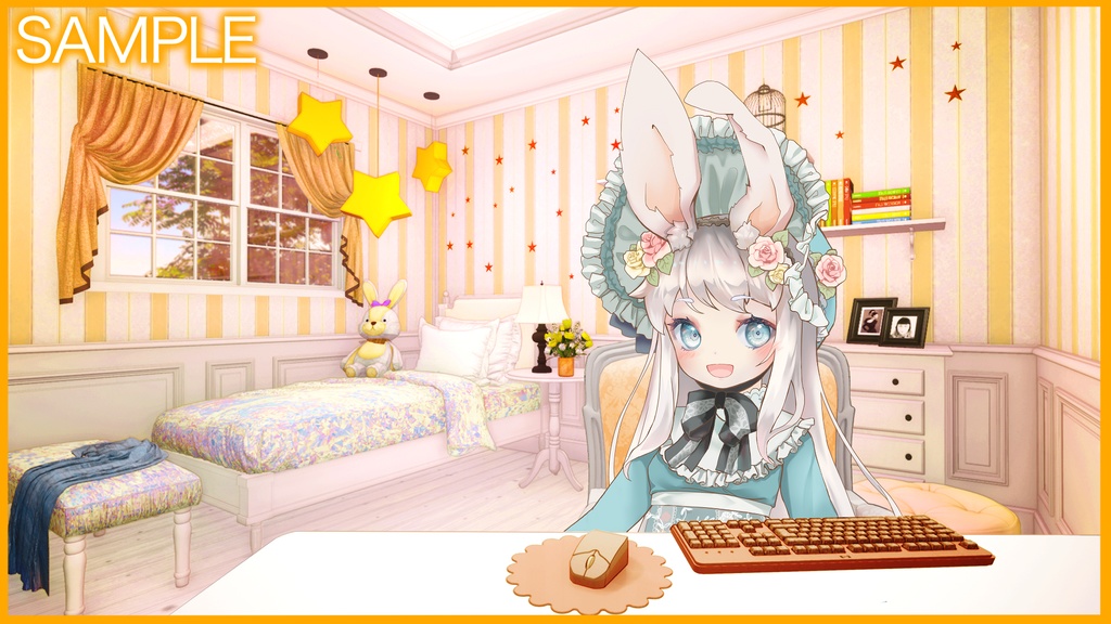 【Vtuberさん向け/イラスト背景素材】いえろーなロリータルーム【企画・雑談・歌枠用配信素材】