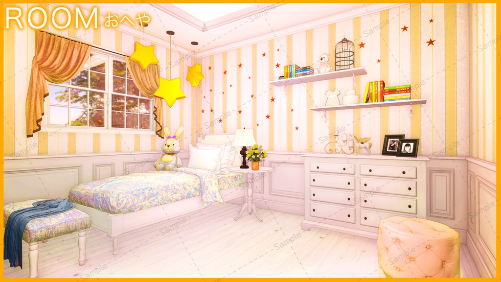 【Vtuberさん向け/イラスト背景素材】いえろーなロリータルーム【企画・雑談・歌枠用配信素材】