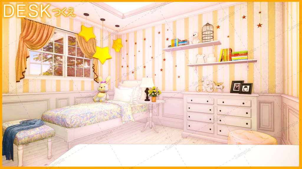 【Vtuberさん向け/イラスト背景素材】いえろーなロリータルーム【企画・雑談・歌枠用配信素材】