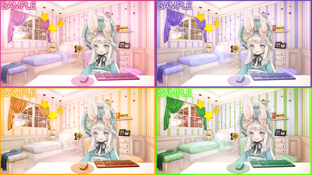 【Vtuberさん向け/イラスト背景素材】4色セットロリータルーム【企画・雑談・歌枠用配信素材】