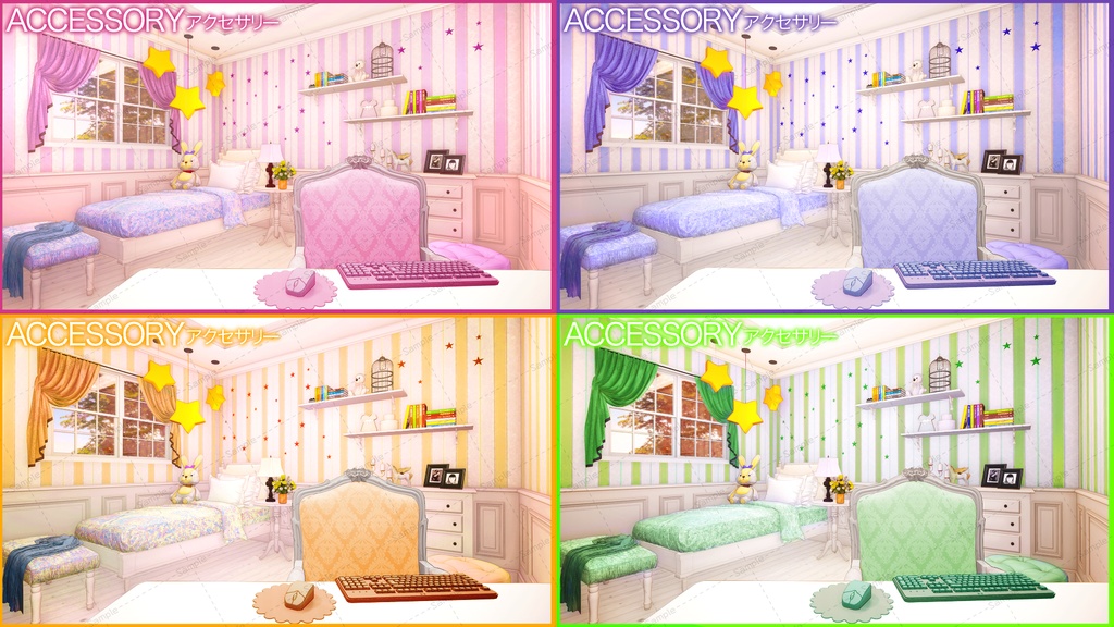 【Vtuberさん向け/イラスト背景素材】4色セットロリータルーム【企画・雑談・歌枠用配信素材】