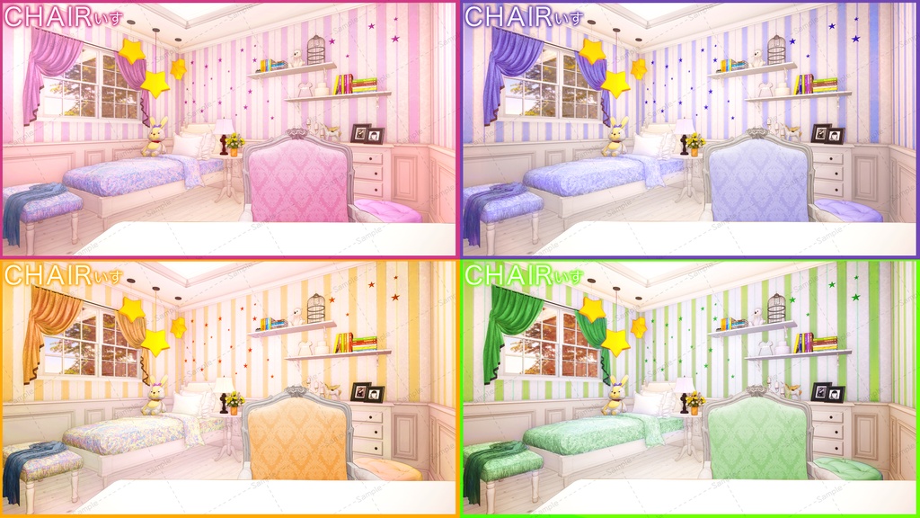 【Vtuberさん向け/イラスト背景素材】4色セットロリータルーム【企画・雑談・歌枠用配信素材】