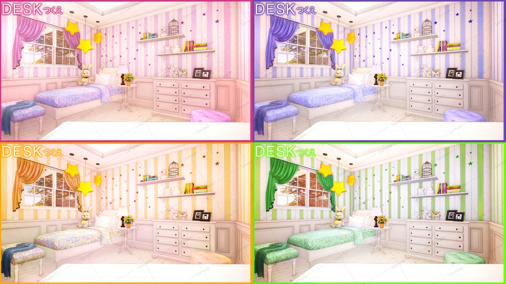 【Vtuberさん向け/イラスト背景素材】4色セットロリータルーム【企画・雑談・歌枠用配信素材】