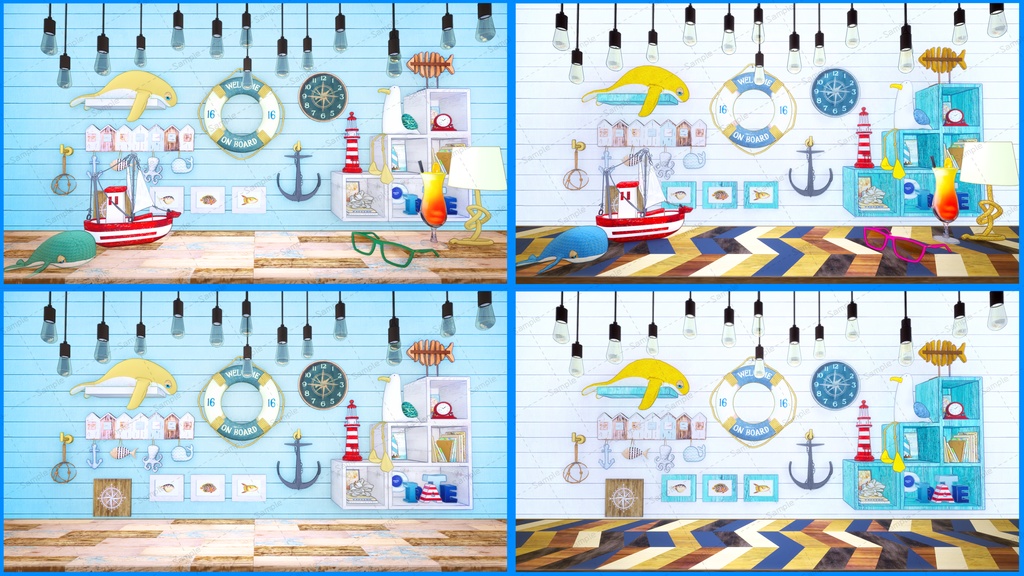 【Vtuberさん向け/イラスト背景素材】2色セットマリンなお部屋【企画・雑談・歌枠用配信素材】