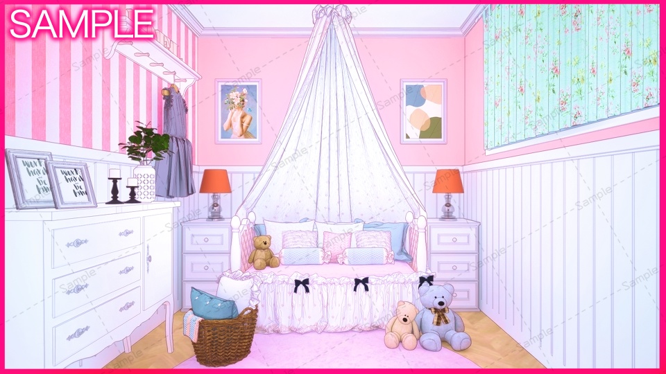 【Vtuberさん向け/イラスト背景素材】ぴんくかわいいお部屋【企画・雑談・歌枠用配信素材】