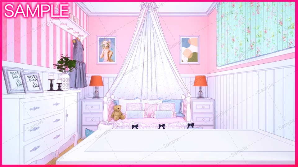 【Vtuberさん向け/イラスト背景素材】ぴんくかわいいお部屋【企画・雑談・歌枠用配信素材】