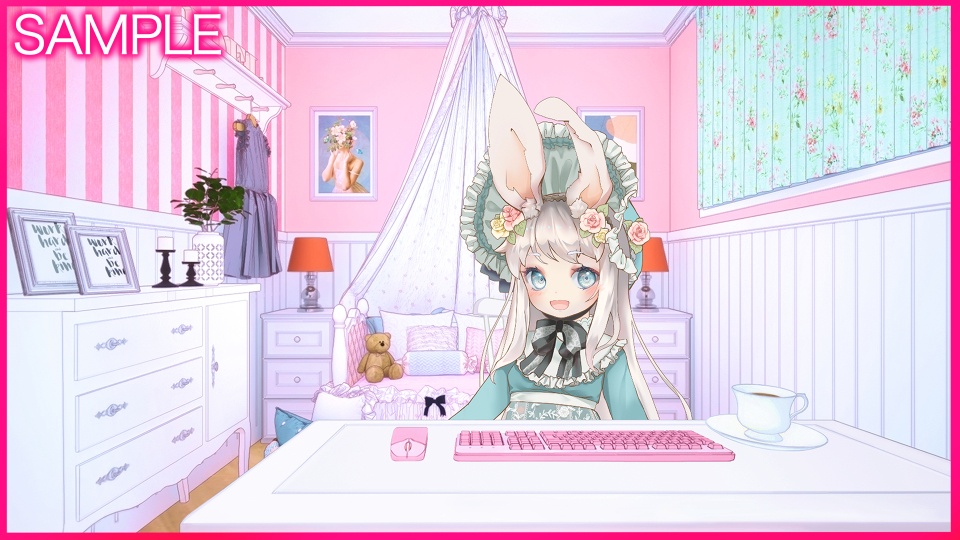 【Vtuberさん向け/イラスト背景素材】ぴんくかわいいお部屋【企画・雑談・歌枠用配信素材】