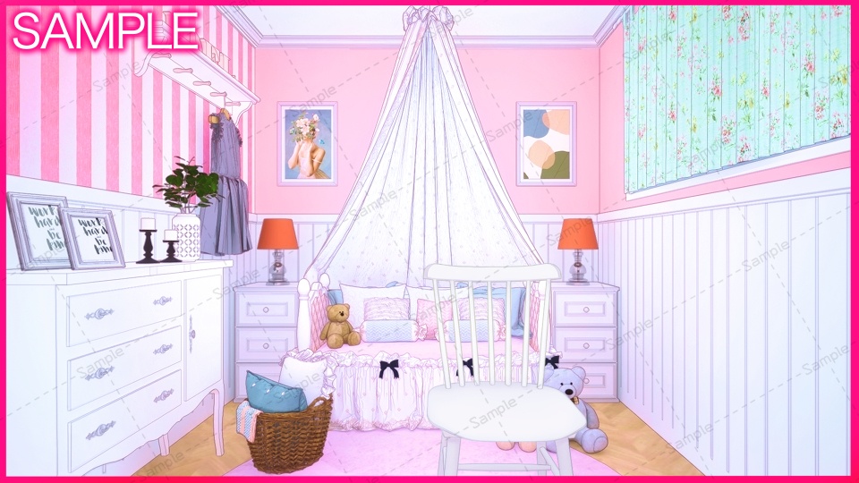 【Vtuberさん向け/イラスト背景素材】ぴんくかわいいお部屋【企画・雑談・歌枠用配信素材】