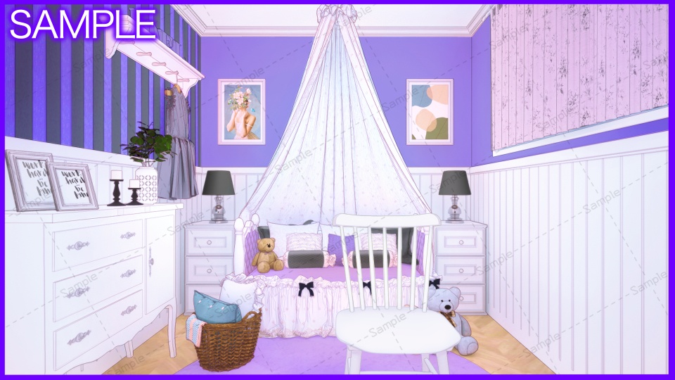 【Vtuberさん向け/イラスト背景素材】むらさきなかわいいお部屋【企画・雑談・歌枠用配信素材】