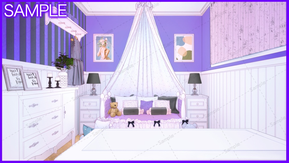 【Vtuberさん向け/イラスト背景素材】むらさきなかわいいお部屋【企画・雑談・歌枠用配信素材】
