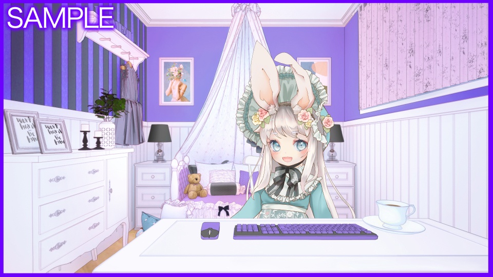 【Vtuberさん向け/イラスト背景素材】むらさきなかわいいお部屋【企画・雑談・歌枠用配信素材】